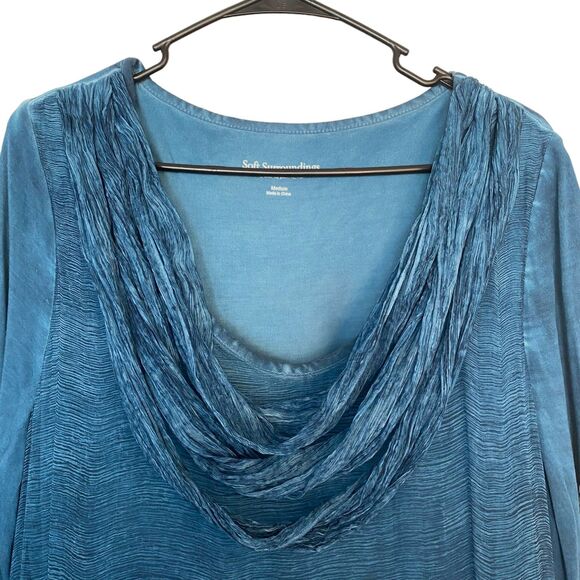 SOFT SURROUNDINGS Blue Long Sleeve Silk Embroidered Sequin Tunic Top Size M - Picture 2 of 5